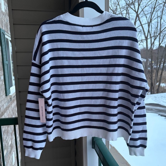🆕 AQUA Navy & White Striped Knit Sweater Crewneck Oversized Cotton Pullover XXL - Picture 4 of 16